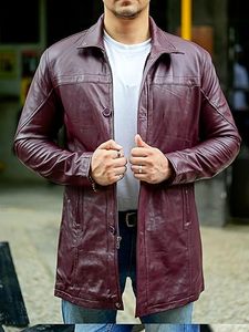 Abrigo Largo de Cuero Personalizado para Hombre, Nuevo Diseño de Moda, Abrigo de Cuero de Alta Calidad para Hombre - Product Image 3