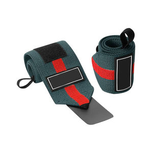 Muñequeras Deportivas Elásticas con Franjas Rojas y Verdes Oscuros para Gimnasio, Levantamiento de Pesas y Entrenamiento de Fuerza - Product Image 1