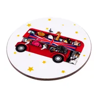 Sous-verre en bois avec motif de bus rouge à deux étages et animaux, impression numérique thématique, style populaire