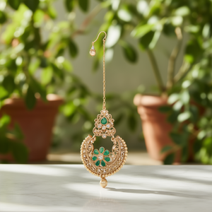 Luxury Gold Plated Zircon Bridal Chandbali Earrings with Maang Tikka Set - Product Image 3