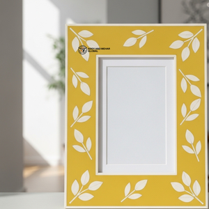 Cadre photo moderne en os incrusté de motifs floraux pour la décoration intérieure, cadre décoratif fait main en os incrusté, finition jaune - Product Image 2