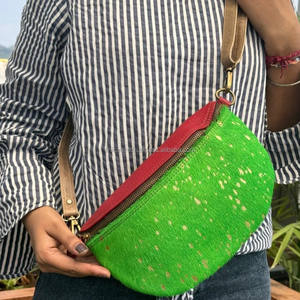 Bolsos cruzados de cuero reciclado metálico con pelo para mujer, riñoneras occidentales y riñoneras, bolsos de hombro de piel de vaca - Product Image 3