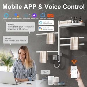 SIOYIE Porte-serviettes électrique mural intelligent, sèche-serviettes chauffant rotatif avec barres pivotantes et minuterie intelligente pour salle de bain - Product Image 4