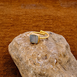 Grey Druzy <b>Adjustable</b> Ring, Gold Plated <b>Square</b> Natural Stone Ring, Statement Gemstone Ring for Women, Fashion Jewelry Wholesale - Product Image 3