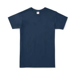 Men's Navy Blue O-Neck Short Sleeve <b>T</b>-<b>Shirt</b> 100% Cotton Solid Color Casual Jersey Fit Regular Length Plain Dyed Knitted - Product Image 1