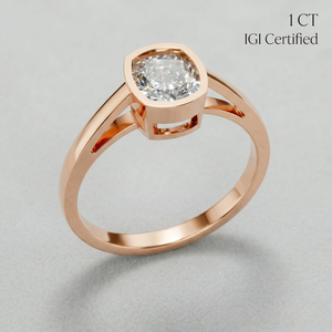1 Ct IGI Certified Lab Grown Diamond <b>Ring</b> <b>Cushion</b> Cut Bezel Setting 9K Gold Engagement <b>Wedding</b> Anniversary Fine Jewelry Supplier - Product Image 1