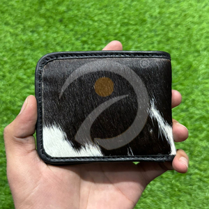 Natural Cowhide Leather Wallet Hair On Hide <b>Slim</b> Handmade Bifold Wallet <b>Card</b> <b>Holder</b> Leather Wallet Modern Minimal Style - Product Image 1