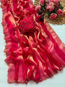 Sari traditionnel Reglance Premium Soft 9 Patta Space Silk, magnifique travail artisanal Jarkhan, bordure richement ajourée, infroissable et lourd - Product Image 5