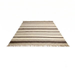DECORDEC Ivory Brown Wool Hand Tufted Medium Pile <b>Thick</b> Non-Slip Eco-Friendly Modern Striped Flatweave <b>Rug</b> Neutral Area - Product Image 2