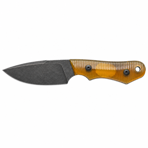 Cuchillos de caza de hoja fija con mango acanalado translúcido ámbar y hoja de punta caída con acabado stonewashed oscuro para camping y bushcraft al aire libre - Product Image 1