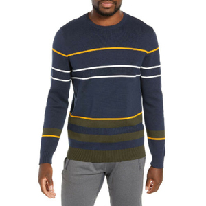 Pull en tricot à col rond pour homme, à rayures, manches longues, décontracté, coupe classique, rayures bleu marine, jaune, vert, blanc - Product Image 5