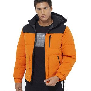 Men’s Waterproof Hooded Puffer <b>Jacket</b> Custom Made Lightweight Cold Weather Outdoor Winter Wear Color Blocking Design Puffer Coat - Product Image 4
