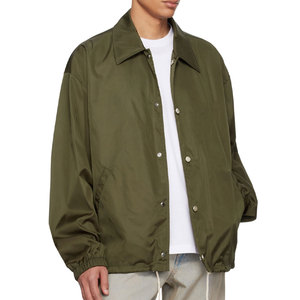 Men's Olive Green <b>Coach</b> Jacket Casual Turn-down Collar Button Front Loose Fit Polyester Shell Autumn Wear - Product Image 3