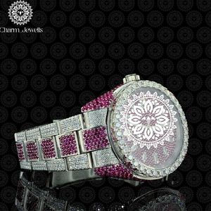 Montre de luxe pour femme Charm_Jewells en acier inoxydable, cadran rond, cristal saphir, lunette sertie de diamants, mouvement à quartz analogique - Product Image 4