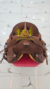 Silla de montar para niños de cuero de gamuza genuino marrón, duradera, para espectáculos ecuestres, carreras de barriles, portátil, con asiento profundo y cómodo. - Product Image 3