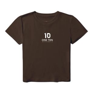 Camiseta Corta para Mujer en Color Marrón Demitasse, Algodón Suave, Corte Ajustado, Manga Corta, Estilo Casual, Básica - Product Image 1