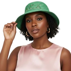 Green Embroidered Bucket <b>Hat</b> 58 CM Fashion Outdoor <b>Cap</b> Casual Sun <b>Hat</b> Stylish Headwear Unisex Cotton <b>Hat</b> Summer Accessory Gift - Product Image 1