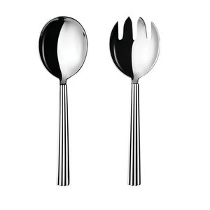 Elegant Fluted Salad Tongs Set - 2pc Polished Stainless Steel Oversized <b>Serving</b> <b>Spoon</b> & Claw Fork: Art Deco Inspired Tableware - Product Image 2