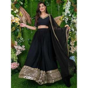 Ravissant Travail Brodé Noir Georgette Lehenga Choli - Product Image 5