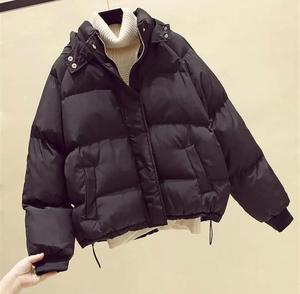 Unisex <b>White</b> Hooded <b>Puffer</b> <b>Jacket</b> Winter Casual Loose Fit Thick Polyester Wadding Windproof Button Closure Short Length - Product Image 2