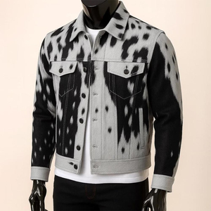 Veste en cuir de vachette naturel fait main de qualité supérieure, marron et blanc, style western ranch, prix abordable - Product Image 4