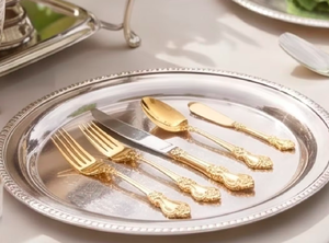 Elegant <b>Gold</b> Plated Flatware Set With <b>Ornate</b> Handles <b>Mirror</b> Polish Rust Resistant For Wedding And Tableware - Product Image 3