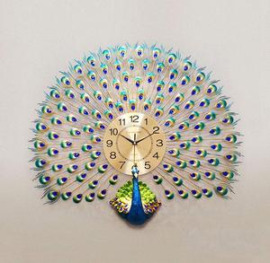Peacock <b>Design</b> Metal <b>Wall</b> <b>Clock</b> Circular Home Decoration Art Large 33-40 Inch Contemporary Glam Style - Product Image 1