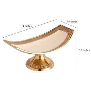 Bol en métal doré et argenté en forme de feuille avec finition polie, plat de service élégant pour présentation de nourriture lors de fêtes, 14x7.4x6.2 pouces - Product Image 1
