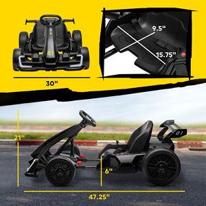 Go-Kart Elettrico da Corsa 24V 7.5 MPH con Sedile Regolabile per Bambini, Avvio Lento, Nero - Product Image 3