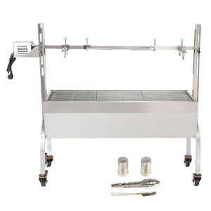 Rôtissoire électrique 50W en acier inoxydable pour porc, agneau, chèvre, avec 4 broches, compatible gaz et charbon de bois - Product Image 1
