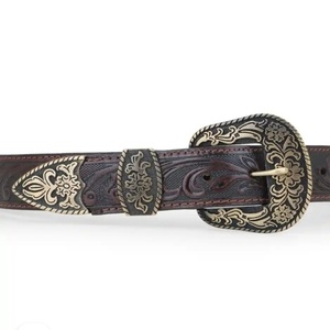 Custom Made Floral Hand Carving Men Women Full Grain Western Leather <b>Tooling</b> <b>Belt</b> with 3 Piece Antique Brass Buckle and Loop - Product Image 4