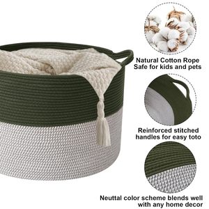 65L Large Woven Cotton Rope Nursery Basket, Laundry Basket Laundry Hamper with Handles,Blanket Basket <b>Storage</b> Bin for Toys - Product Image 4