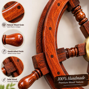 Timón de Barco de Madera Hecho a Mano, Decoración Náutica para Pared, Adorno Rústico Costero para Colgar en Casa - Product Image 5