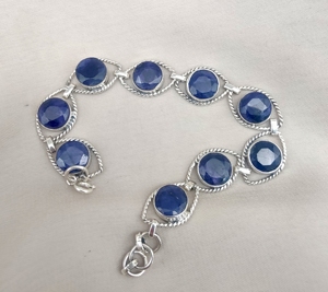 Natural Blue Sapphire Gemstone 925 Sterling <b>Silver</b> <b>Bracelet</b> Oval Faceted Handmade Jewelry With Gold Plating Option Wholesale - Product Image 1