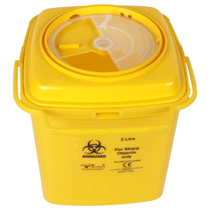 Green Revolution Yellow Square Medical Waste Bin 3Ltrs With Lid For Sharp Objects Biohazard <b>Label</b> Hospital Use - Product Image 1
