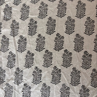 Tissu en coton classique écologique léger imprimé à la main, motif floral noir, base naturelle, 90 GSM, pour sacs et usage domestique