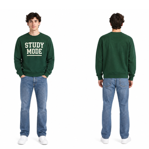 Sweat-shirt à col rond vert foncé pour homme, imprimé lettrage « Study Mode » blanc, idéal pour l'école et l'université - Product Image 4