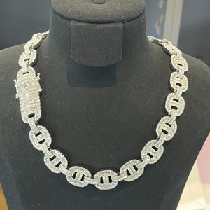 Luxury 925 Silver Moissanite <b>Statement</b> <b>Necklace</b> Rhodium Plated Link Chain Unisex Everyday Wear - Product Image 1