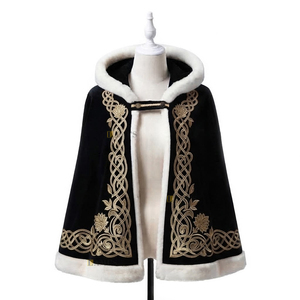 Cape de prince de carnaval en velours couleur personnalisée avec bordure brodée blanche et boutons dorés, costume pour adulte - Product Image 6