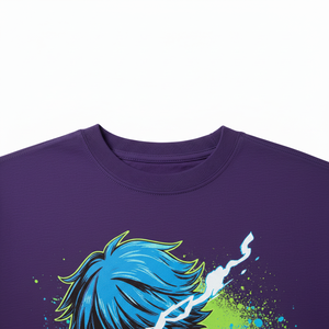 T-shirt pour homme en coton jersey de qualité supérieure, à manches courtes, col rond, coupe classique, avec imprimé de personnage d'anime sur le dos, couleur violette - Product Image 2
