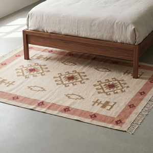 Tapis élégant en jute tissé à la main, crème terre cuite, motif géométrique moderne en losanges, à franges, antidérapant, épais, pour salon - Product Image 4