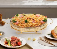 Plat à chafing rond en acier inoxydable doré avec couvercle et poignées pour service de buffet