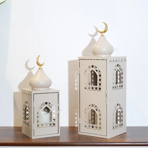 Linterna Metálica en Forma de Cilindro, Acabado Blanco, Decoración para el Hogar, Ramadán, Eid, con Diseño de Luna Creciente en la Parte Superior, Venta Caliente - Product Image 2