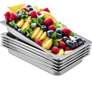 6 Pack 8.5L pentole da tavolo a vapore profondo in acciaio inossidabile 20.9X12.8X2.6 pollici Full Size forno commerciale cucina acciaio fabbricazione - Product Image 1