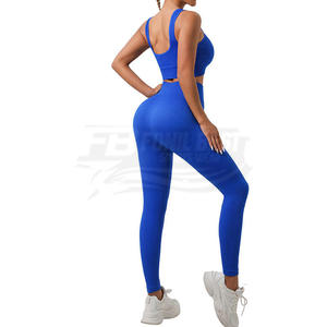 ชุดออกกำลังกาย 2 ชิ้น เสื้อชั้นในฟิตเนสเอวสูงแบบไร้ตะเข็บ ป้องกันแบคทีเรีย ผลิตจากผ้าสแปนเด็กซ์/ไนลอน ปรับแต่งได้ พร้อมกางเกงยกสะโพก สำหรับพิลาทิส โยคะ และกีฬา - Product Image 5