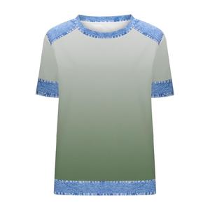 Camiseta de Manga Corta para Mujer, Cuello Redondo, Color Azul Degradado, Tejido de Poliéster, Estilo Casual, Corte Regular, para Primavera/Verano - Product Image 5