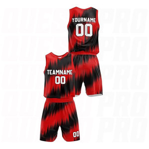 ชุดบาสเก็ตบอลเด็กแบบแห้งเร็วสีแดงลายฮาล์ฟโทนแบบขายส่ง พร้อมบริการสกรีนแบบซับลิเมชั่นตามสั่ง ชุดเสื้อและกางเกงขาสั้นสำหรับทีม - Product Image 2