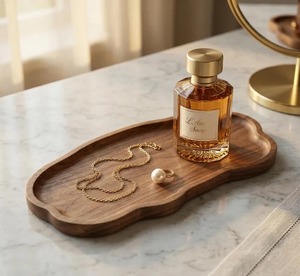 ถาดไม้ทรงโบราณ เหมาะสำหรับเสิร์ฟขนมอบ เค้ก ขนม และของว่าง ใช้สำหรับจัดแสดง ภาชนะไม้สำหรับอาหารค่ำจากอินเดีย - Product Image 2