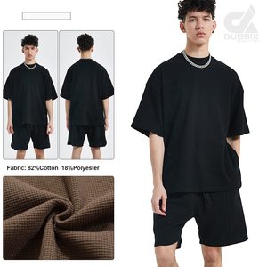 New 2026 Unisex <b>Waffle</b> Knit T-<b>Shirt</b> & Shorts Set Round Neck Solid Color Breathable Casual Summer Wear 5 Colors - Product Image 2