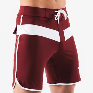 Shorts de bain pour hommes bordeaux et blancs à séchage rapide avec cordon de serrage – Vêtements de performance pour sports nautiques - Product Image 4